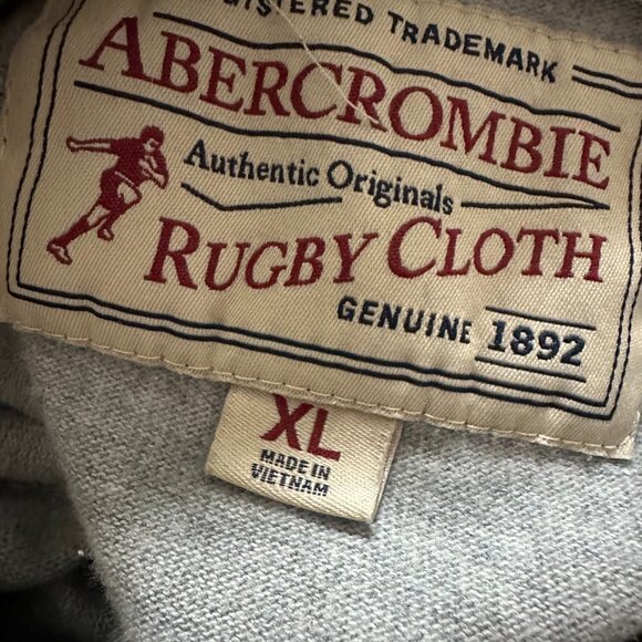 VINTAGE Abercrombie Men Sweatshirt XL Gray Rugby Cloth Hoodie Y2K - Picture 4 of 5